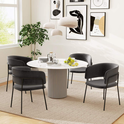 Set of dining room chairs, velvet look, grey, steel legs