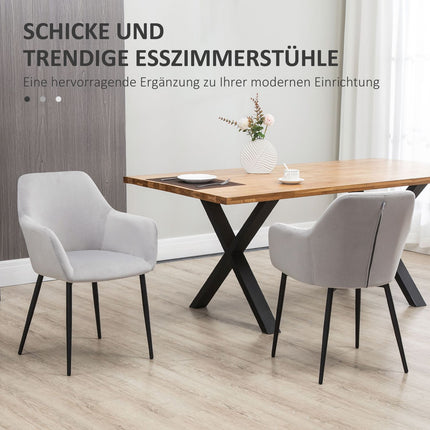 Velvet upholstered dining chairs, set of 2, light grey