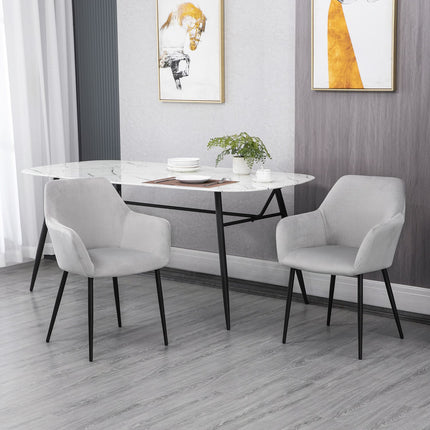 Velvet upholstered dining chairs, set of 2, light grey