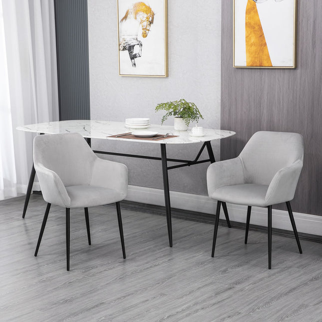Velvet upholstered dining chairs, set of 2, light grey