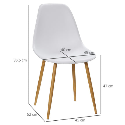 Set of 4 dining chairs, metal legs, white & natural