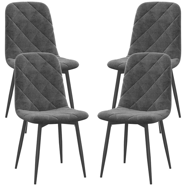Dining room chairs, set of 4 kitchen chairs with backrest, velvet look, upholstered chairs with metal legs, for dining table, grey