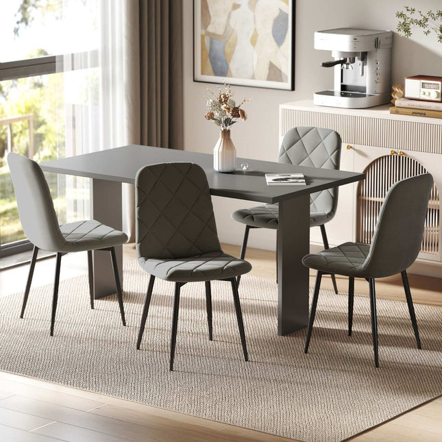 Dining room chairs, set of 4 kitchen chairs with backrest, velvet look, upholstered chairs with metal legs, for dining table, grey