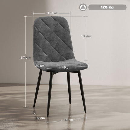 Dining room chairs, set of 4 kitchen chairs with backrest, velvet look, upholstered chairs with metal legs, for dining table, grey