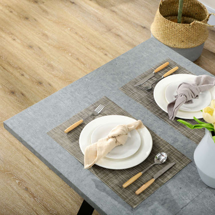 Dining table in gray stone look for 6 with steel legs