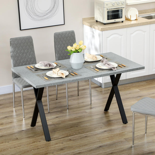 Dining table in gray stone look for 6 with steel legs