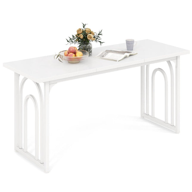 Dining room table wood 160 x 60 cm rectangular kitchen table with metal legs white