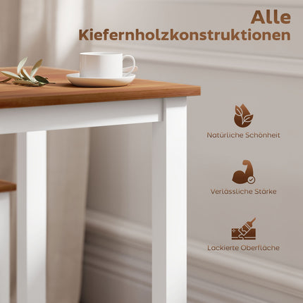 Dining set, dining table, 4 chairs, dining room set, pinewood, brown+white