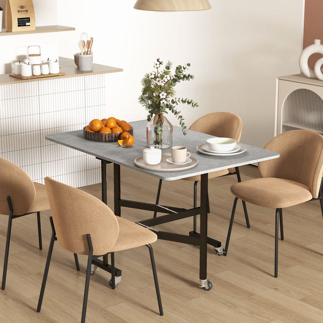 Folding dining table with wheels, steel legs, chairs 4-6