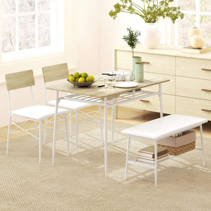 Dining table set with bench and chairs, oak finish