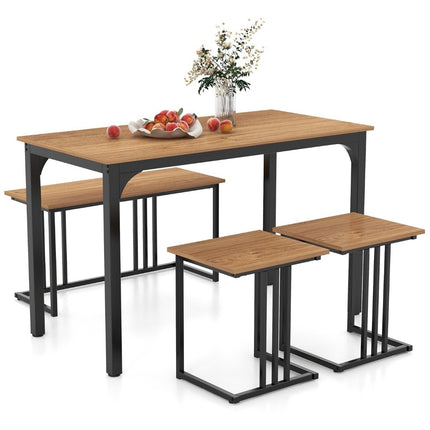 Dining table with bench &amp; 2 stools set of 4 kitchen table industrial dining group for kitchen 120 x 60 x 75 cm natural
