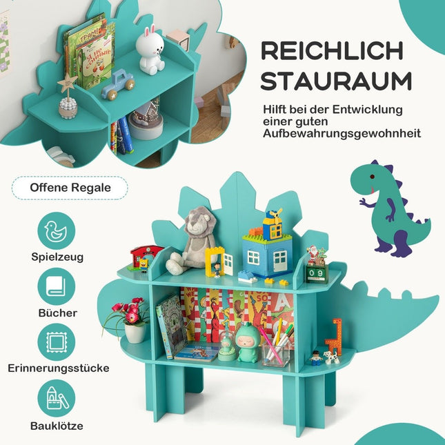 Dinosaur Bookshelf for Kids Toy Storage Organizer with Open Shelves