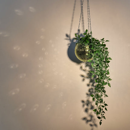 Disco Ball Hanging Planter – Mirrored Light Effect Pot