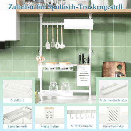 3-level adjustable dish rack with hooks and knife holder