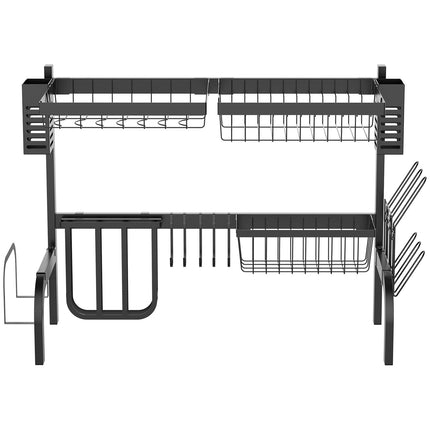 2-tier steel dish rack with hooks, 65 cm, black