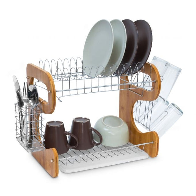 Dish rack bamboo 2 levels