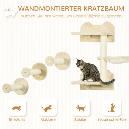 Cat tree with hammock, climbing wall and scratching posts