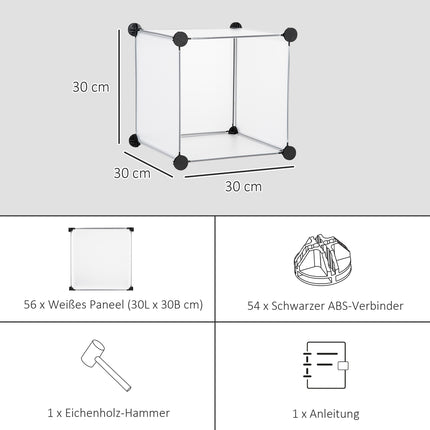 Cube storage system, 16 plastic shelves, white, 125x32x125cm