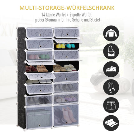 Modular shoe shelf wardrobe - 16 compartments, black/white