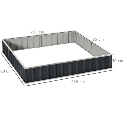 Steel raised garden bed with plant signs and gloves