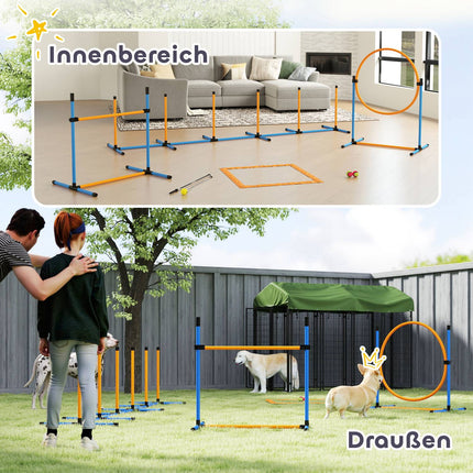 Dog Agility Set, adjustable hurdles & slalom poles, 9 parts