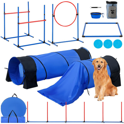 Dog Agility Training Set, 7-Piece With Tunnels and Weave Poles
