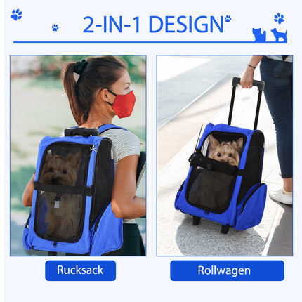 Dog carrier 2-in-1, breathable Oxford fabric, blue
