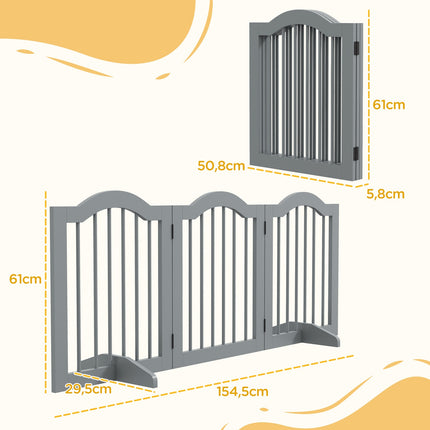 Folding dog barrier gate, 3-part, light grey, 154.5 x 61 cm