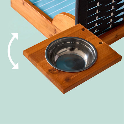 Dog Beach Chair with Bowl – Wood & Rattan
