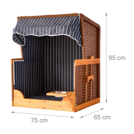 Dog Beach Chair with Bowl – Wood & Rattan