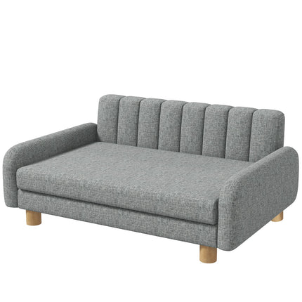 Raised gray dog bed with soft cushion for medium-sized dogs