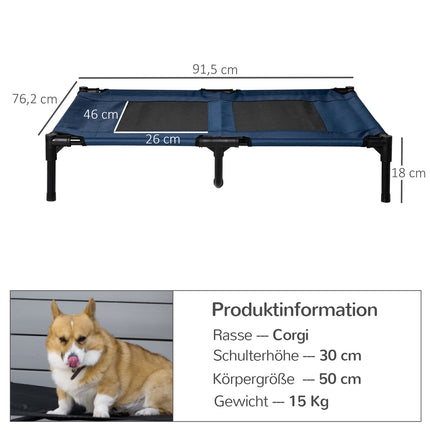 Outdoor pet bed, metal frame & Oxford fabric, blue, 91x76x18 cm