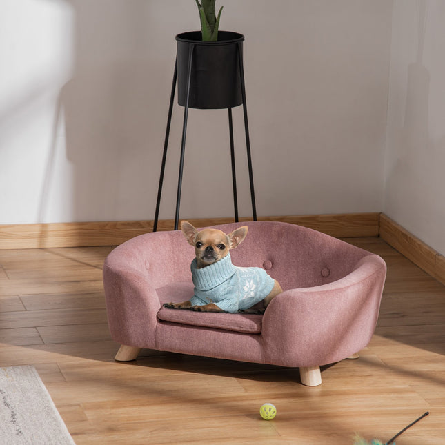 Dog sofa, plush foam, pink wood, 70 x 47 cm