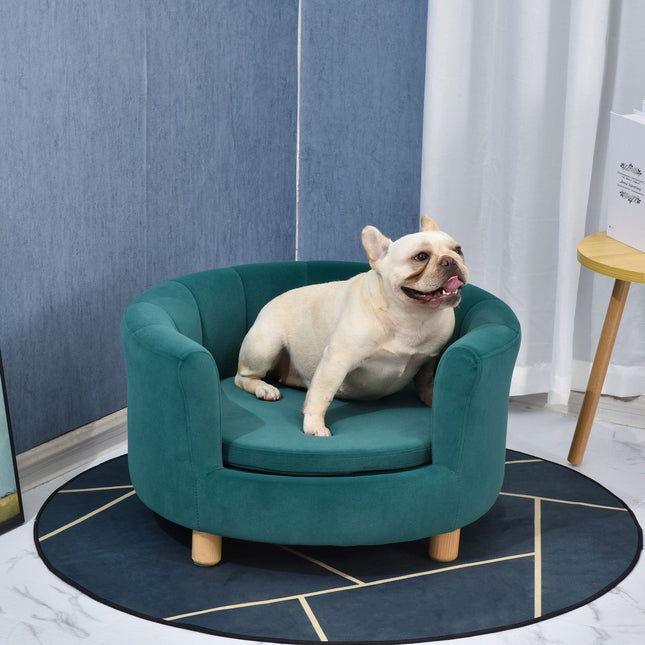 Elegant dog bed sofa with soft cover and wooden legs