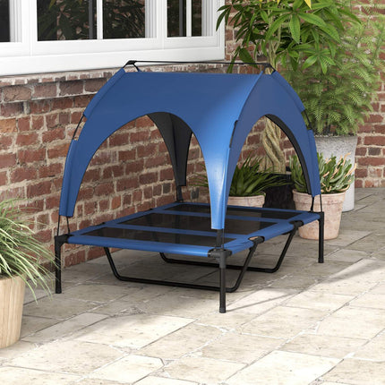 Raised outdoor dog bed with canopy, breathable, large