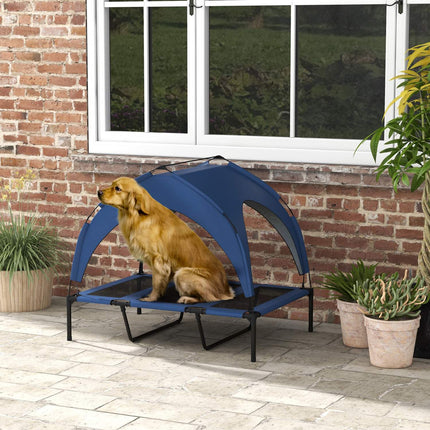 Raised outdoor dog bed with canopy, breathable, large