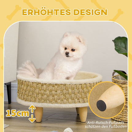Elevated dog bed with washable cushion, seaweed rope
