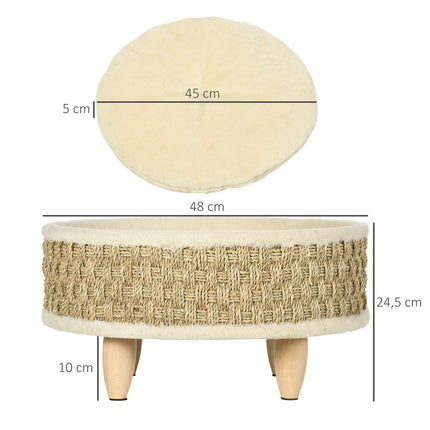 Elevated dog bed with washable cushion, seaweed rope