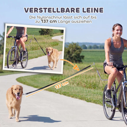 Dog Bike Leash with Shock Absorbers, Adjustable, Silver/Black