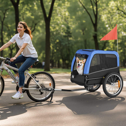 Dog Bike Trailer 30 kg, Foldable Pet Carrier, Flag