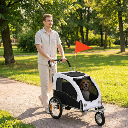 Dog Bike Trailer-Stroller, 2-in-1, Up To 20 kg, White