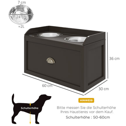 Elevated dog feeding station, 2 x 2L bowls in stainless steel