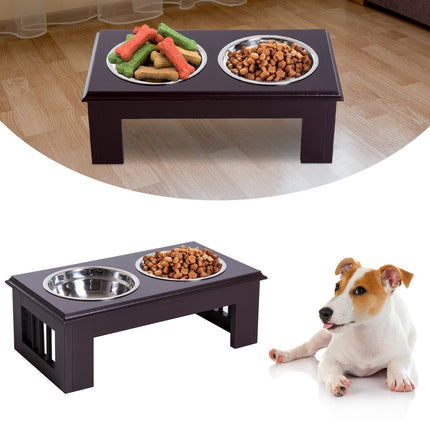 Raised animal bowl set, stainless steel, easy to care for, 44x24x15 cm