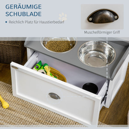 Elevated dog bowl feeding station with 2x2L stainless steel bowls