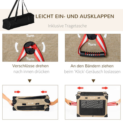 Collapsible dog transport box with handle, Khaki, 48.5x33.5x33cm