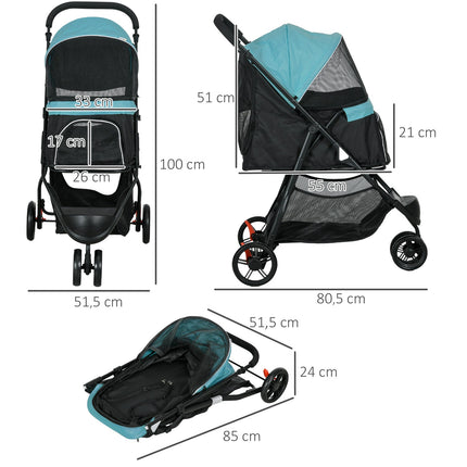 2-in-1 Pet Stroller - Collapsible Dog and Cat Stroller, Dark Green