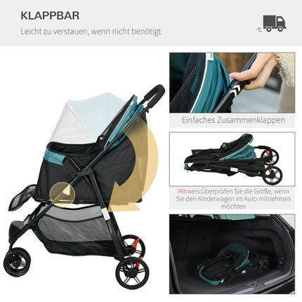 2-in-1 Pet Stroller - Collapsible Dog and Cat Stroller, Dark Green