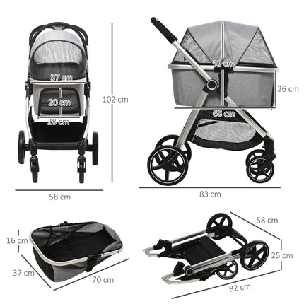 Dog stroller 2-in-1 foldable, safety leash, 15 kg