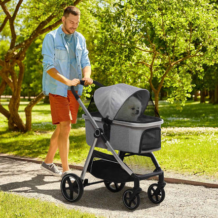Dog stroller 2-in-1 foldable, safety leash, 15 kg
