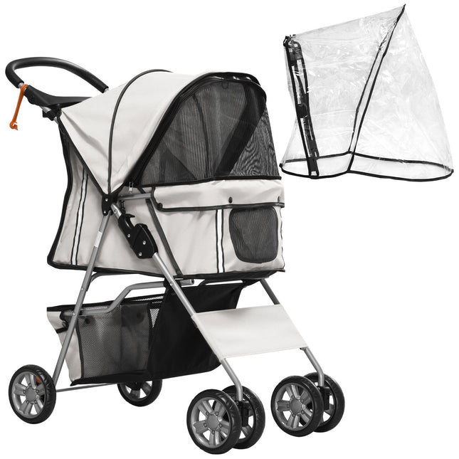 Collapsible dog carriage with rain cover, mesh window and cup holder